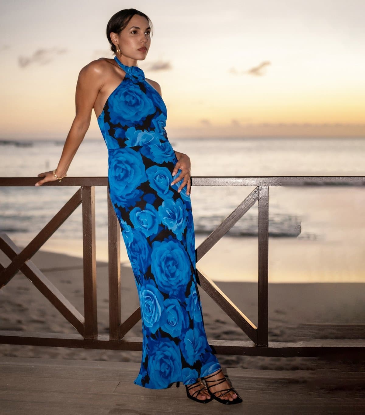 Gini London Women's Blue Floral Print Halter Neck Maxi Dress Gini London New Look