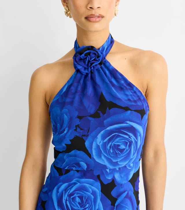 Gini London Women's Blue Floral Print Halter Neck Maxi Dress Gini London New Look - 2