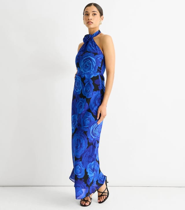 Gini London Women's Blue Floral Print Halter Neck Maxi Dress Gini London New Look - 3