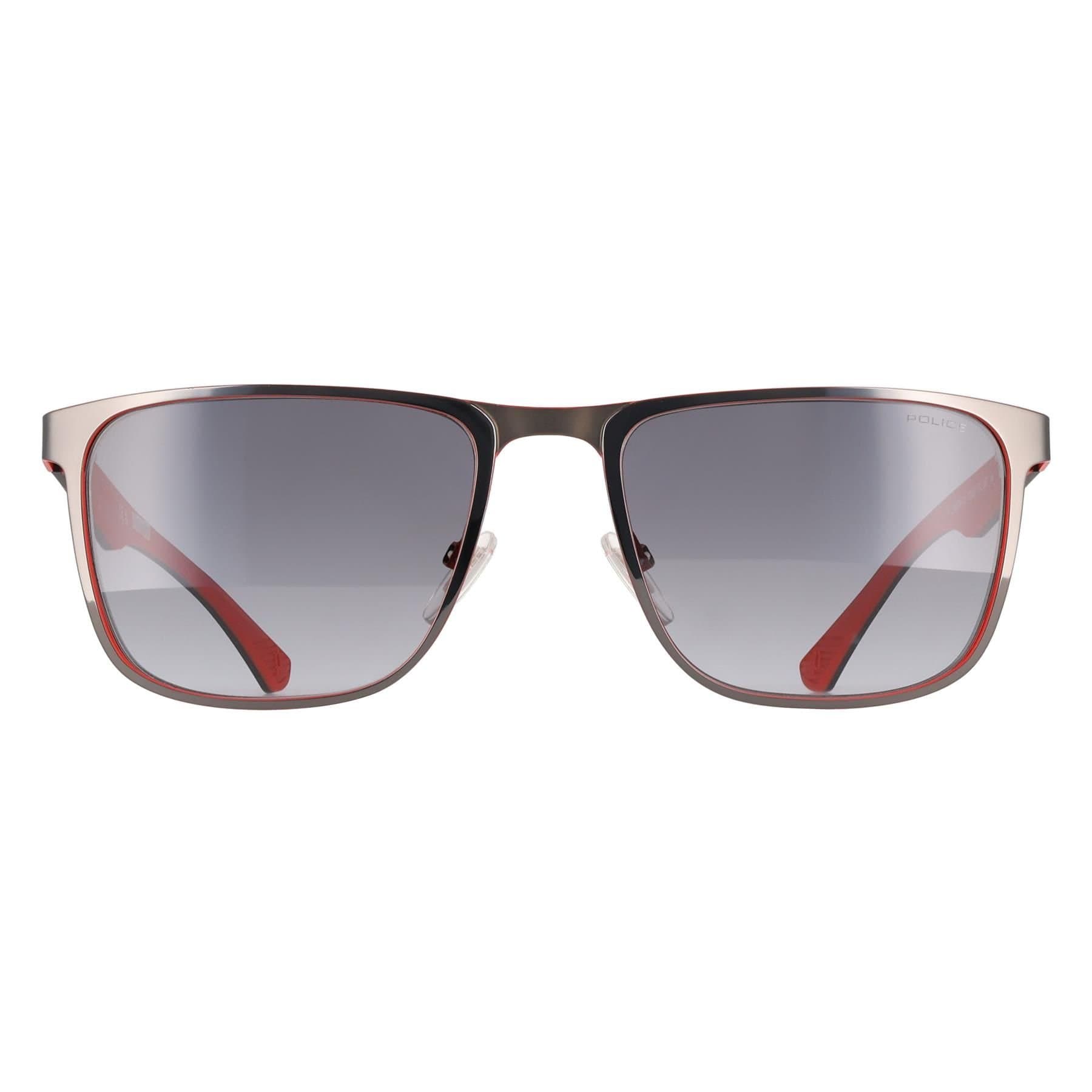 Police Police Men's Rectangle Shiny Gunmetal with Red Smoke Gradient SPLN25 Carbonfly 8 in Grey
