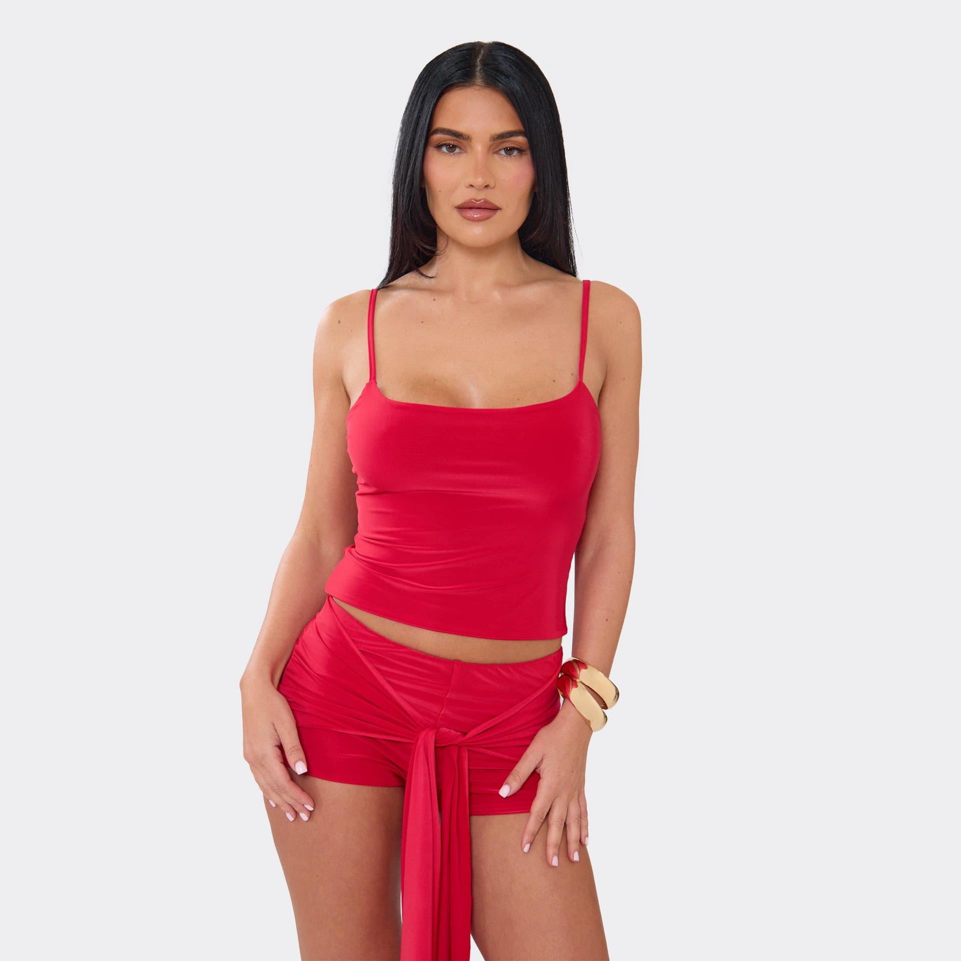 EGO Strappy Cami Top In Red Slinky., Women's Size UK 6