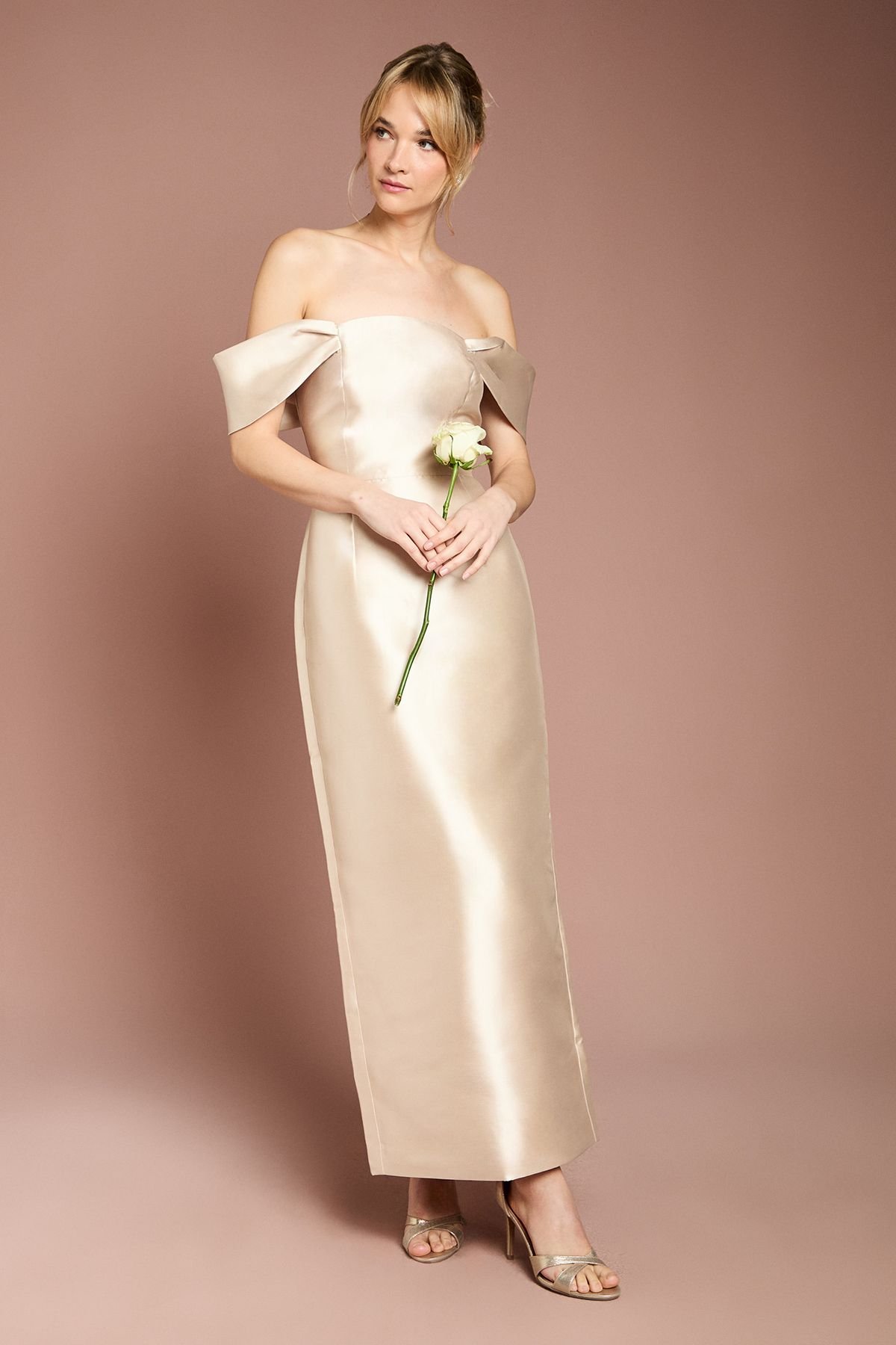 Coast Coast Women's Honoured Twill Bardot Column Midi Bridesmaid Dress in Champagne - 2
