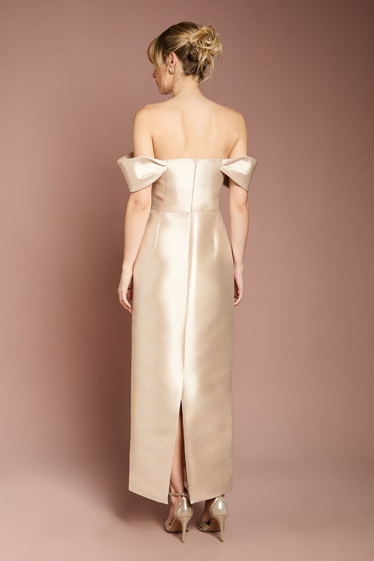 Coast Coast Women's Honoured Twill Bardot Column Midi Bridesmaid Dress in Champagne - 3