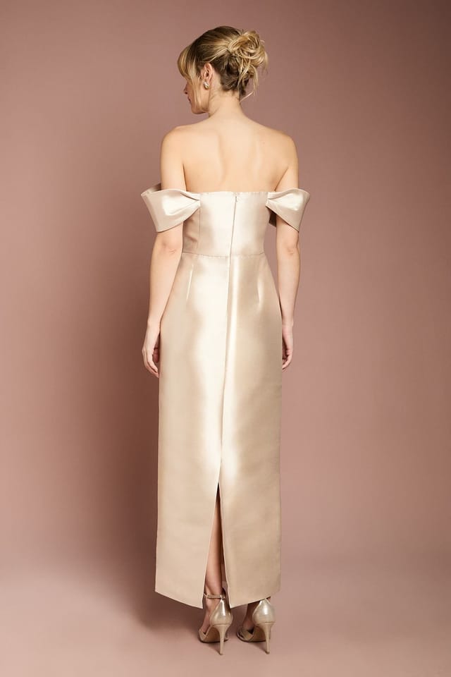Coast Coast Women's Honoured Twill Bardot Column Midi Bridesmaid Dress in Champagne - 3