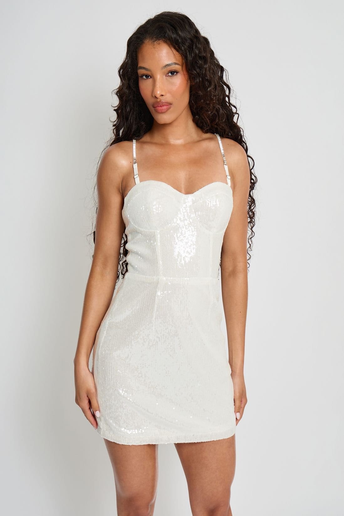 Public Desire White Sequin Mini Dress with Diamante Straps