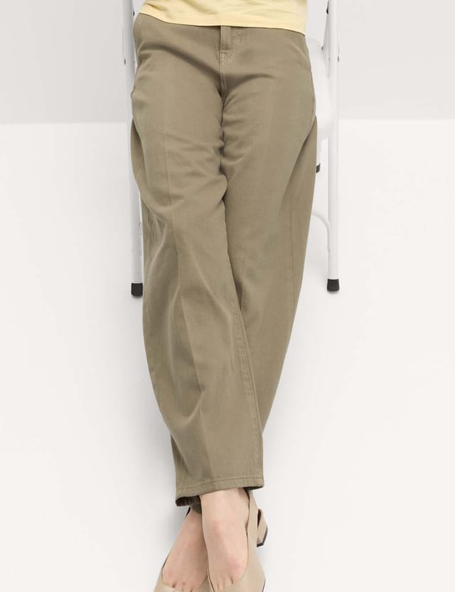 Marks & Spencer M&S Pure Cotton Crease Front Barrel Leg Trousers Sable - 3