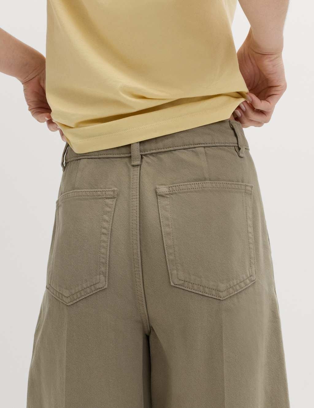 Marks & Spencer M&S Pure Cotton Crease Front Barrel Leg Trousers Sable - 4