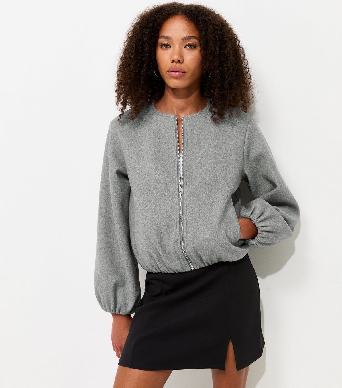 New Look Women's Light Grey Collarless Zip Through Bomber Jacket New Look - 1