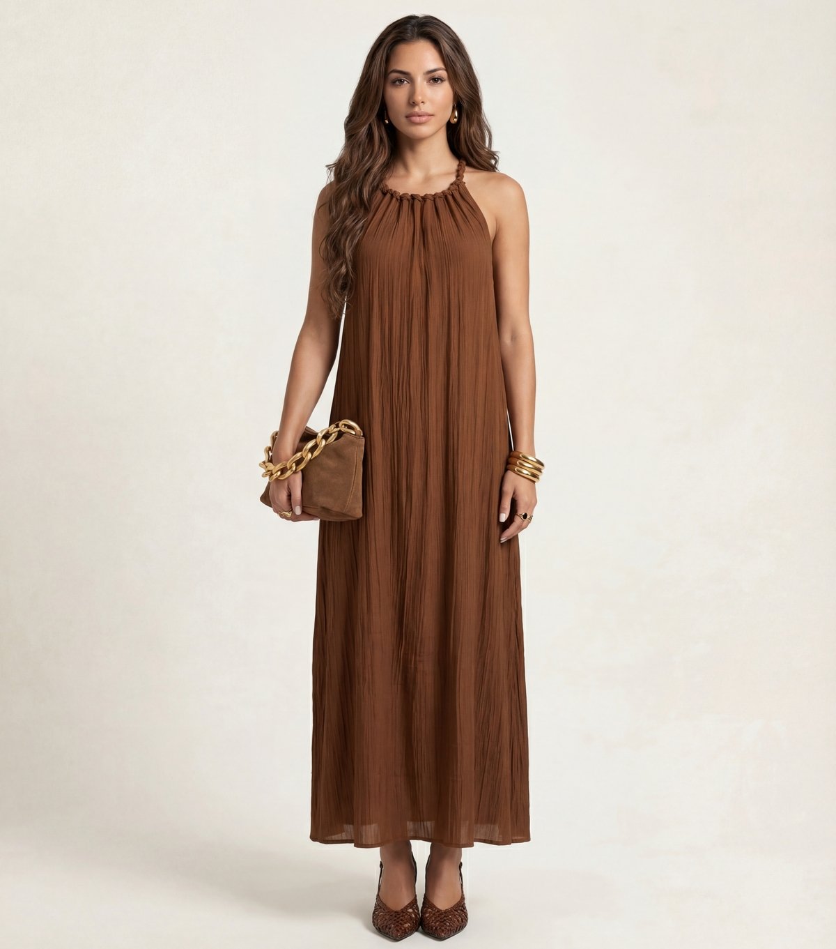 Urban Bliss Women's Tan Braided Neck Trim Maxi Dress Urban Bliss New Look - 1