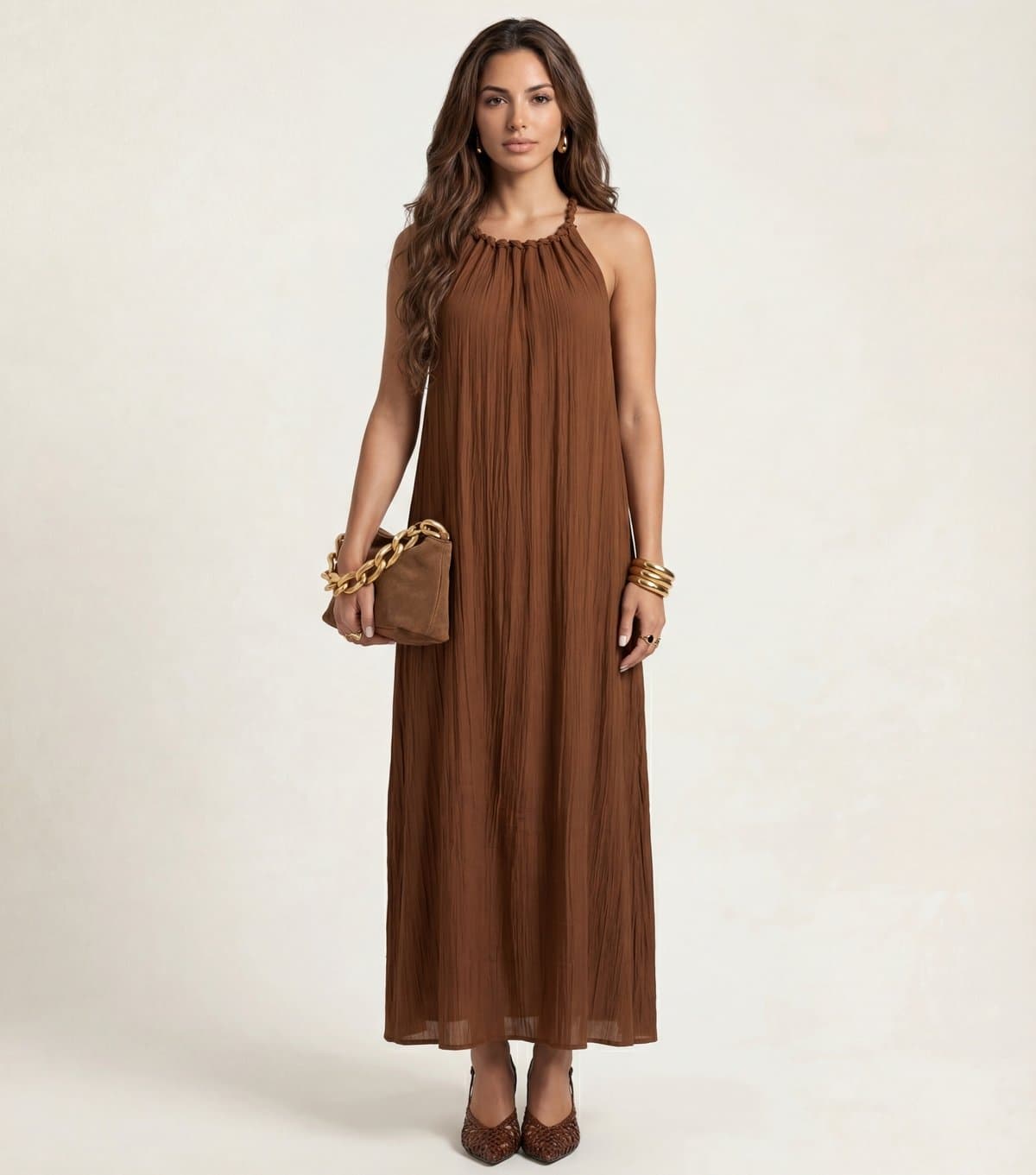 Urban Bliss Women's Tan Braided Neck Trim Maxi Dress Urban Bliss New Look