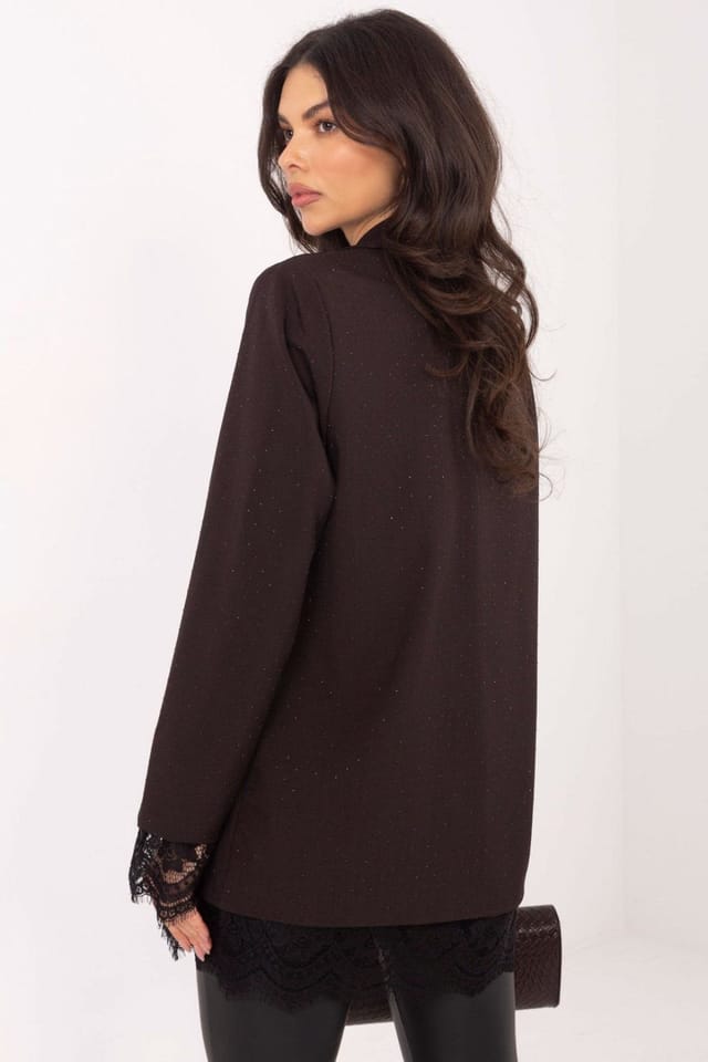Love Lace Love Lace Women's Elegant Blazer with Jet Applique Lace Hem in Brown - 3