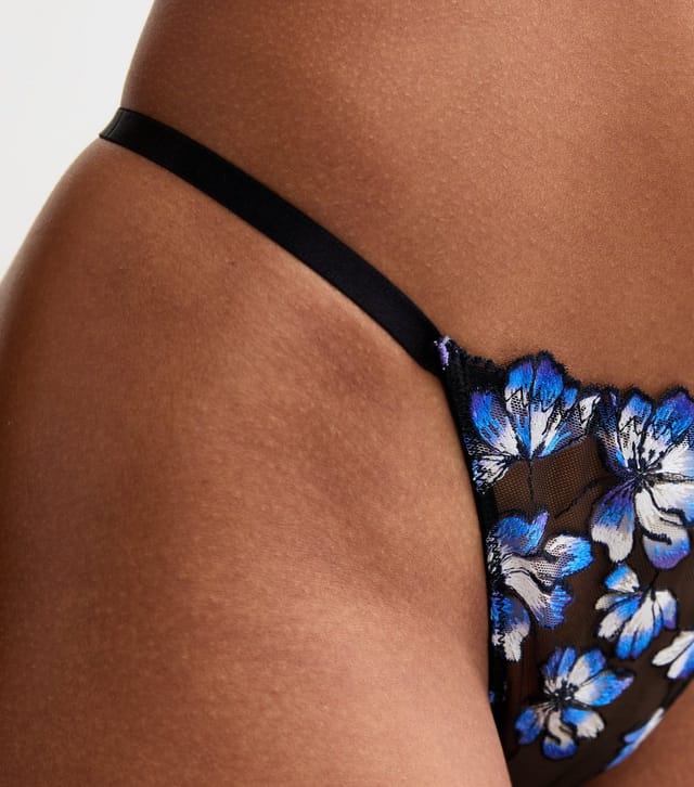 New Look Women's Blue Floral Embroidered Mesh Thong New Look - 3