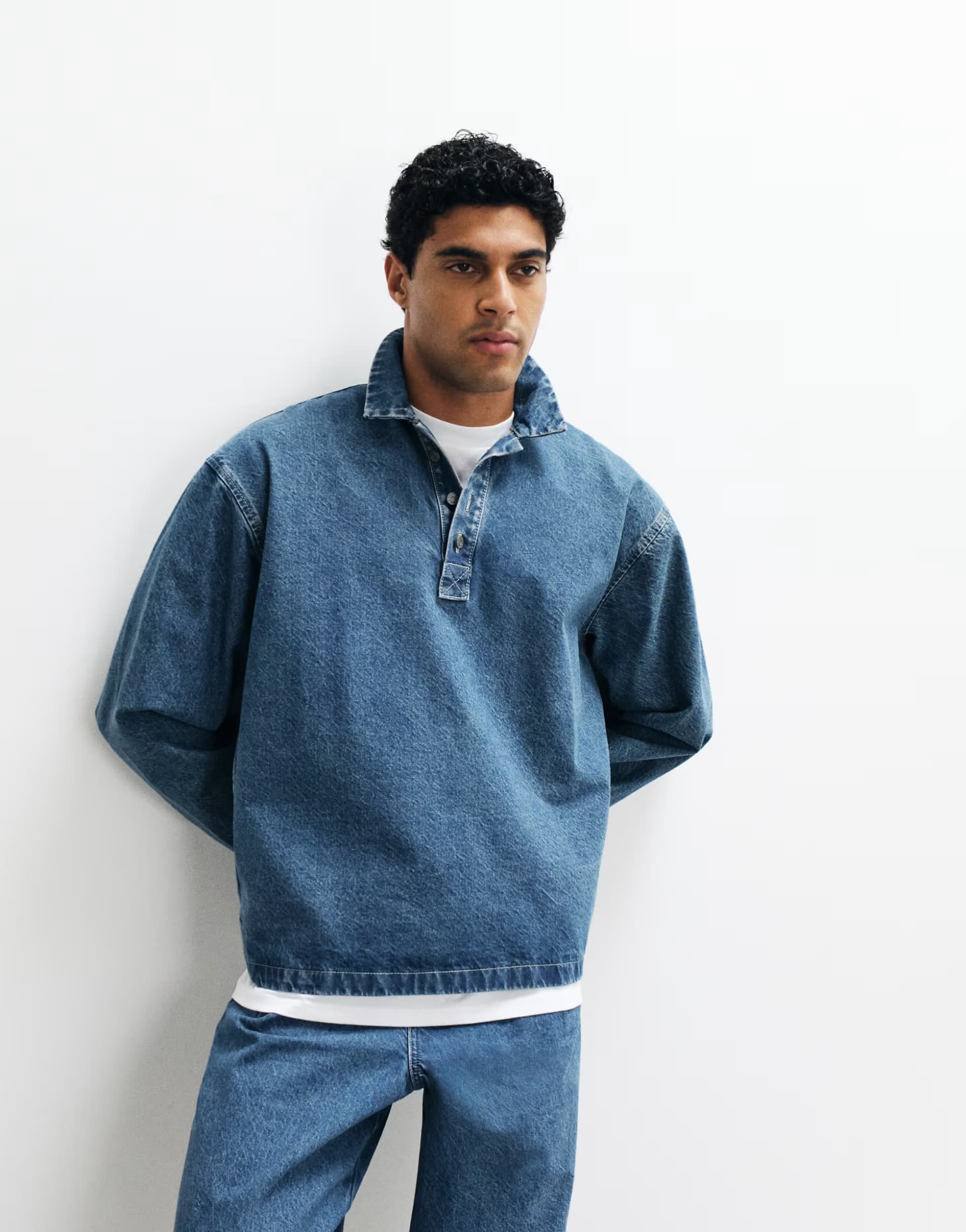 ASOS ASOS DESIGN long sleeved oversized denim shirt in mid wash blue