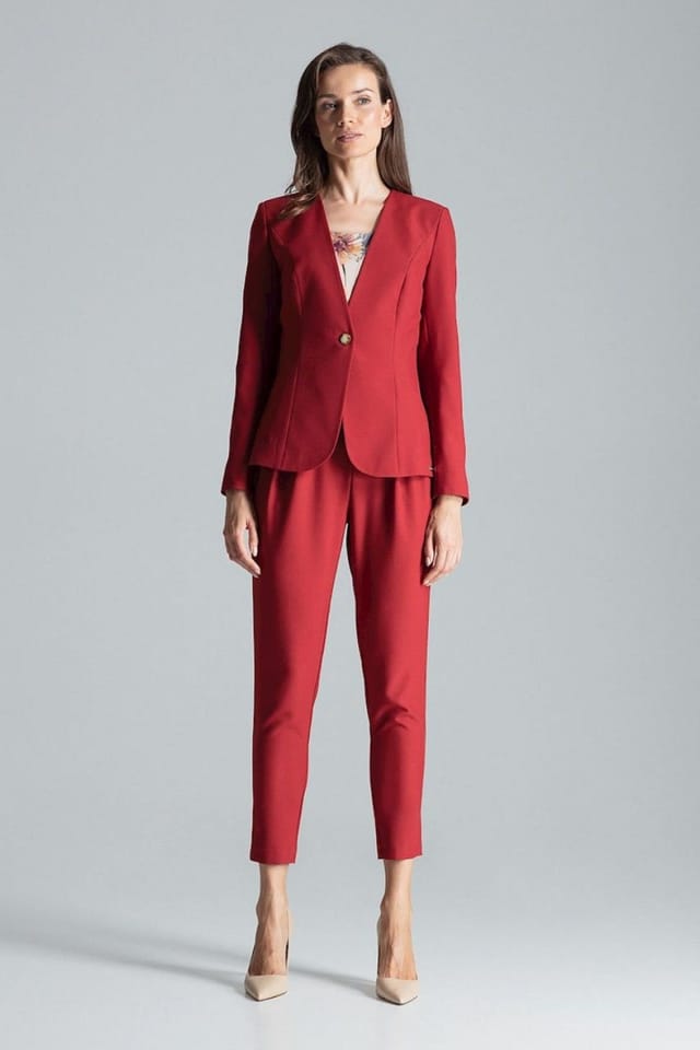Love Lace Love Lace Women's Maroon Lapelless One Button Waist Jacket Lined in Red - 2