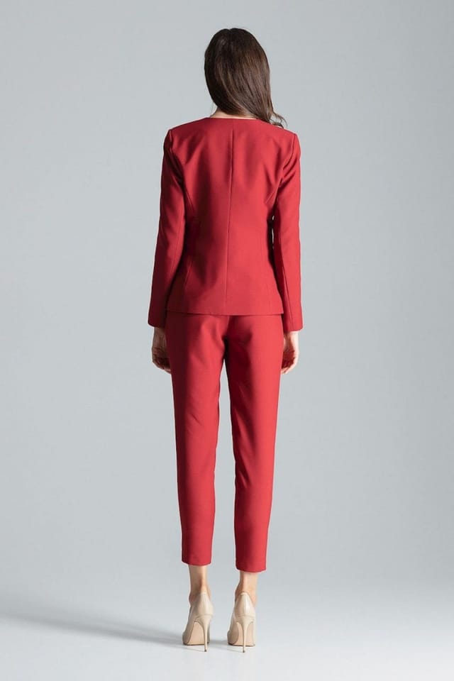 Love Lace Love Lace Women's Maroon Lapelless One Button Waist Jacket Lined in Red - 3