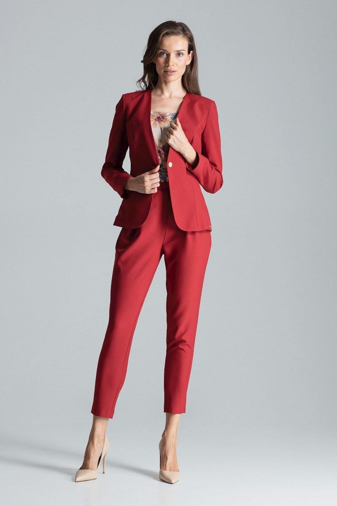Love Lace Love Lace Women's Maroon Lapelless One Button Waist Jacket Lined in Red - 4