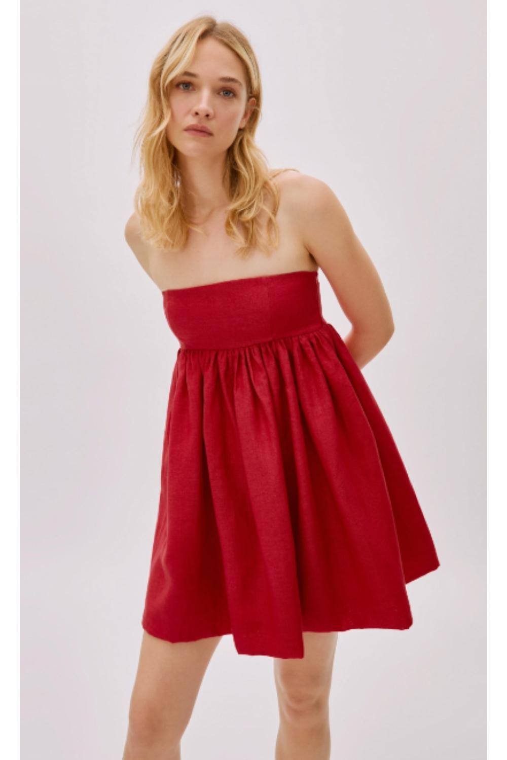 Labeca Labeca Women's Mykonos Linen Strapless Mini Dress in Red - 2