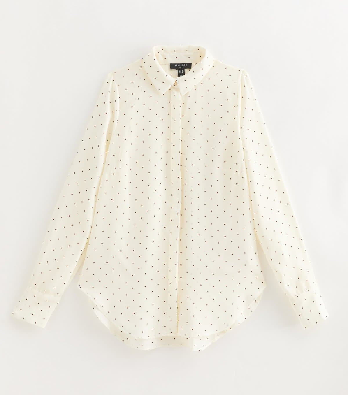 New Look Women's Tall White Polka Dot Gold Button Blouse New Look