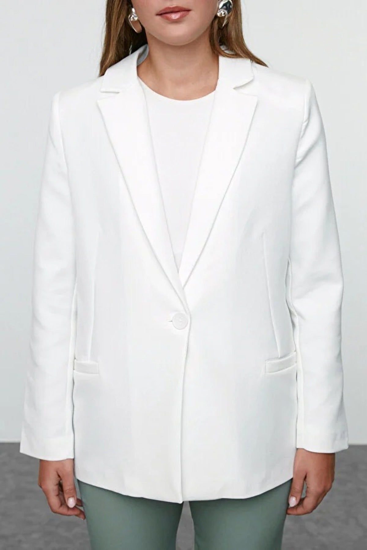 WOVCOR WOVCOR Women's Single-Breasted Tailored Woven Blazer Jacket in White - 2