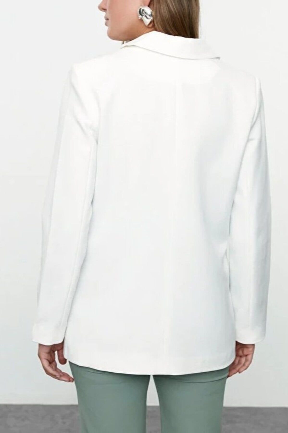 WOVCOR WOVCOR Women's Single-Breasted Tailored Woven Blazer Jacket in White - 3