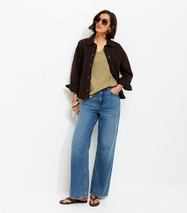 New Look Women's Khaki Cotton V Neck T-Shirt New Look - 3