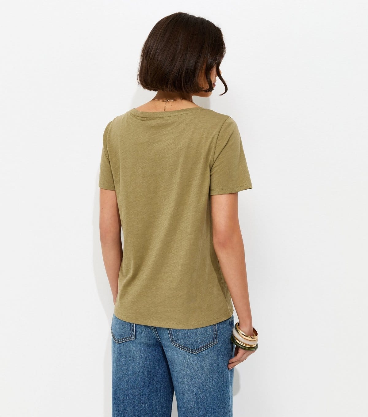 New Look Women's Khaki Cotton V Neck T-Shirt New Look - 4