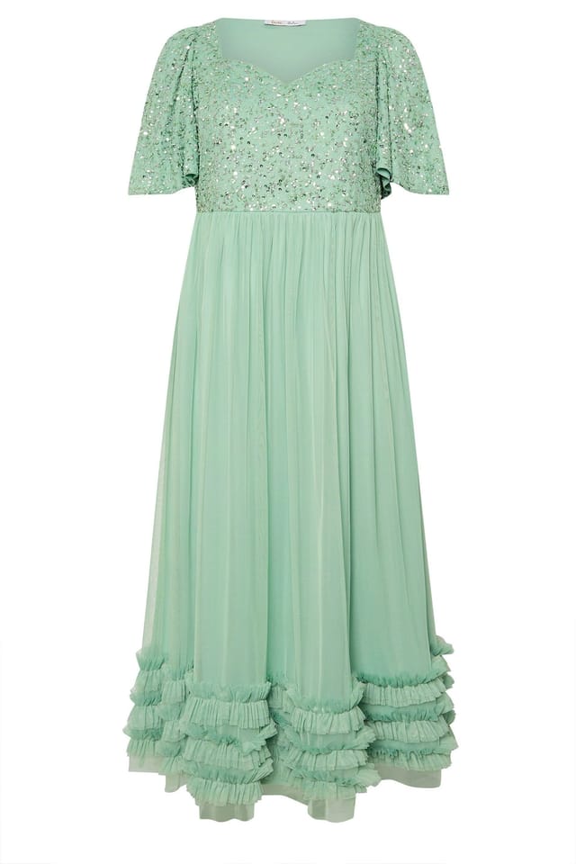 Yours Yours Women's Sequin Sweetheart Ruffle Maxi Dress in Light Green - 2