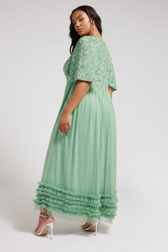 Yours Yours Women's Sequin Sweetheart Ruffle Maxi Dress in Light Green - 3