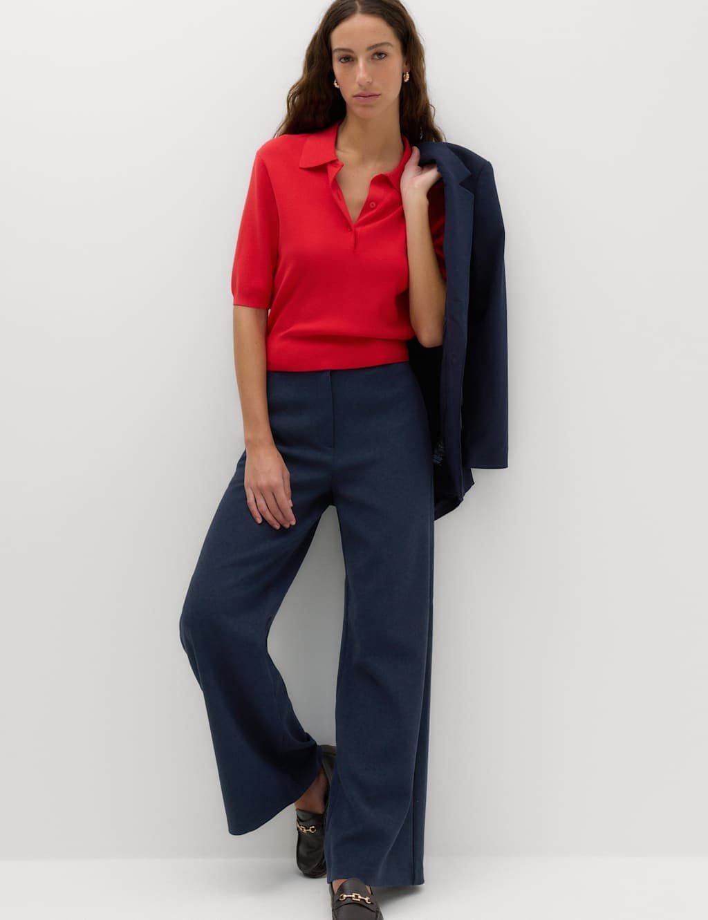 Marks & Spencer M&S Tailored Side Tab Wide Leg Trousers Navy