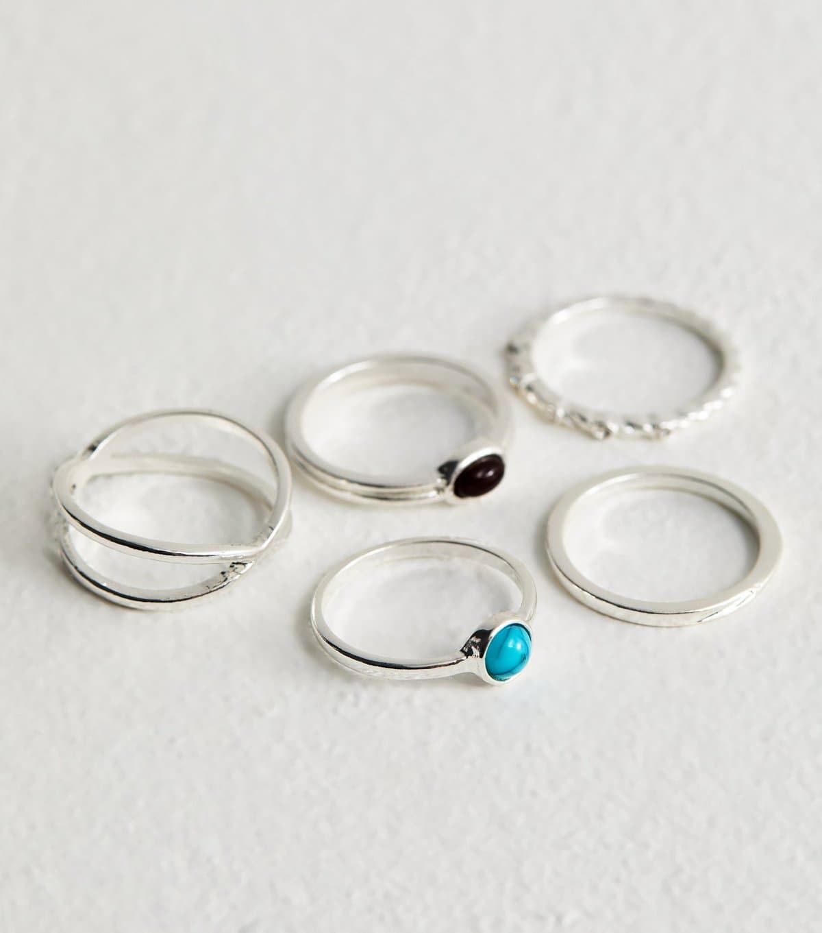 New Look Pack of 5 Silver Tone Faux Stone Rings New Look