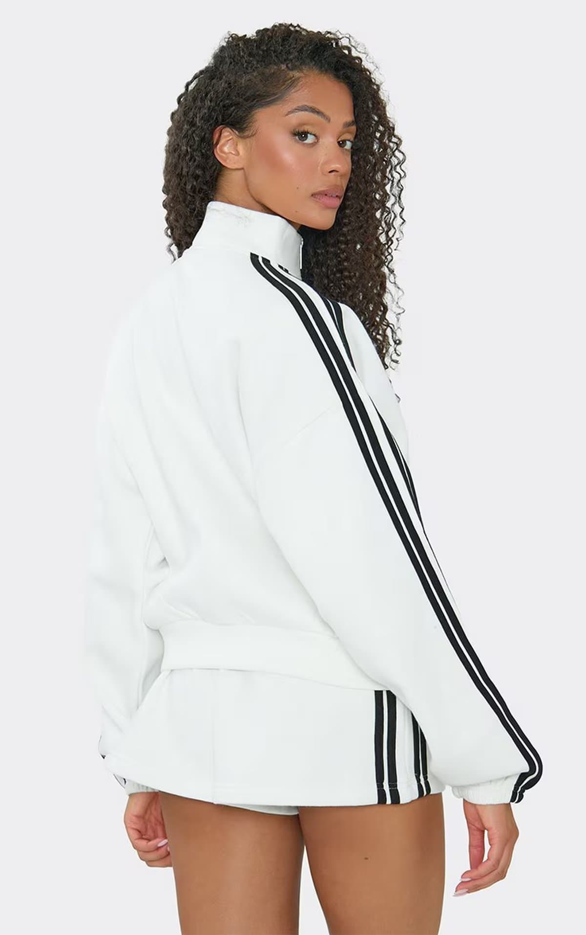 EGO EGO White High Neck Long Sleeve Side Stripe Zip Up Jacket