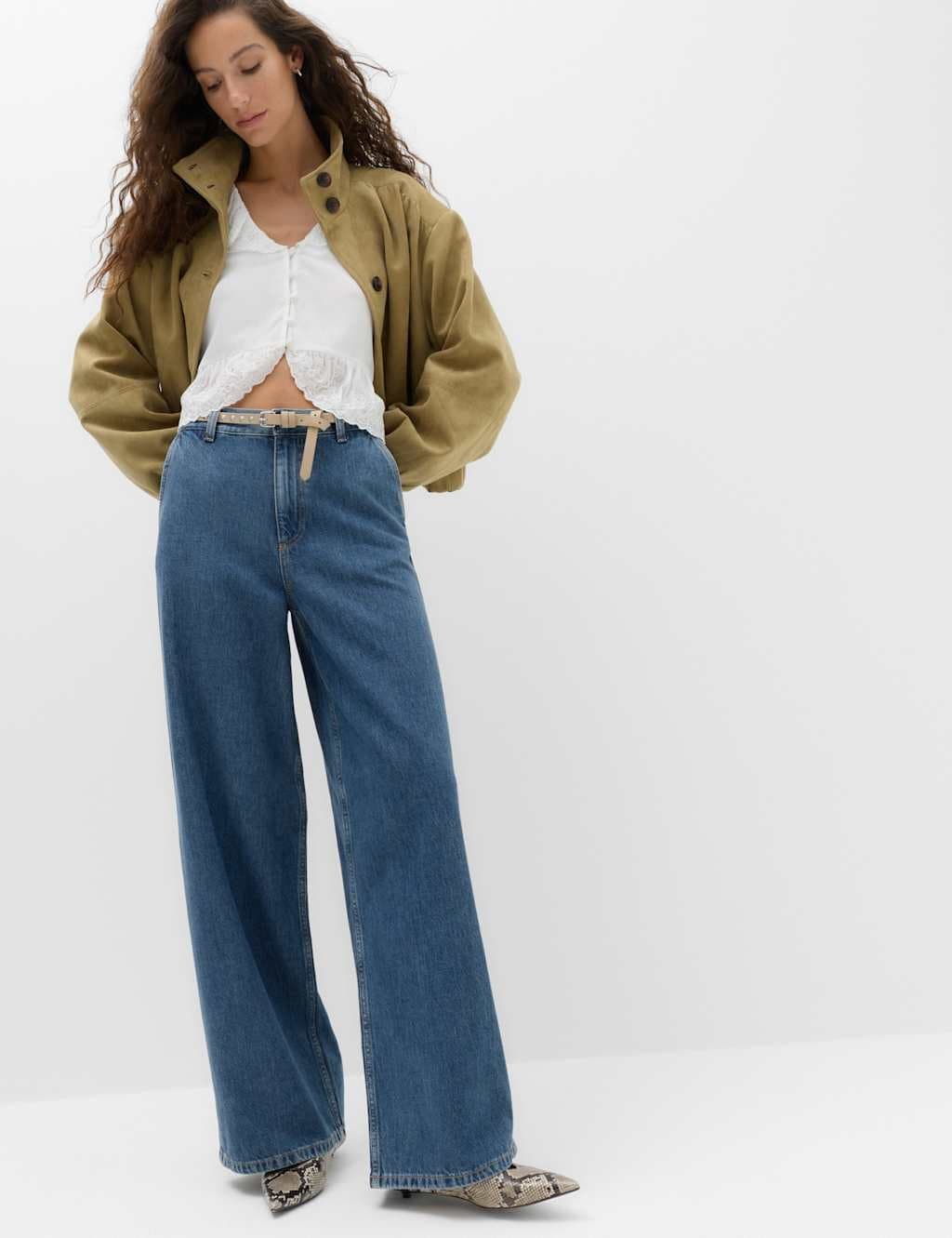 Marks & Spencer M&S High Waisted Smart Wide Leg Jeans Medium Indigo