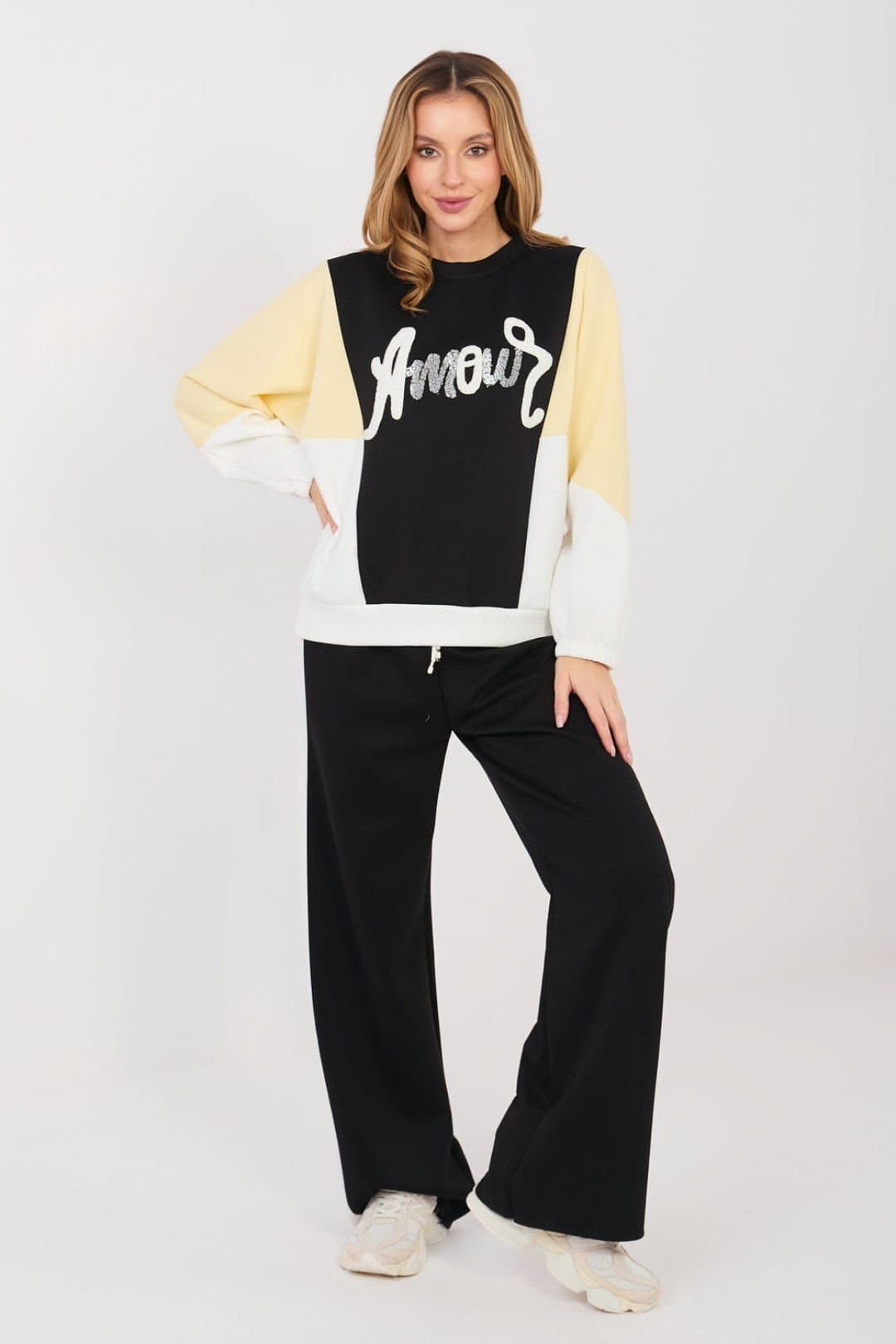Love Lace Love Lace Women's Butter Soft Sequin Logo Tracksuit Set in Black