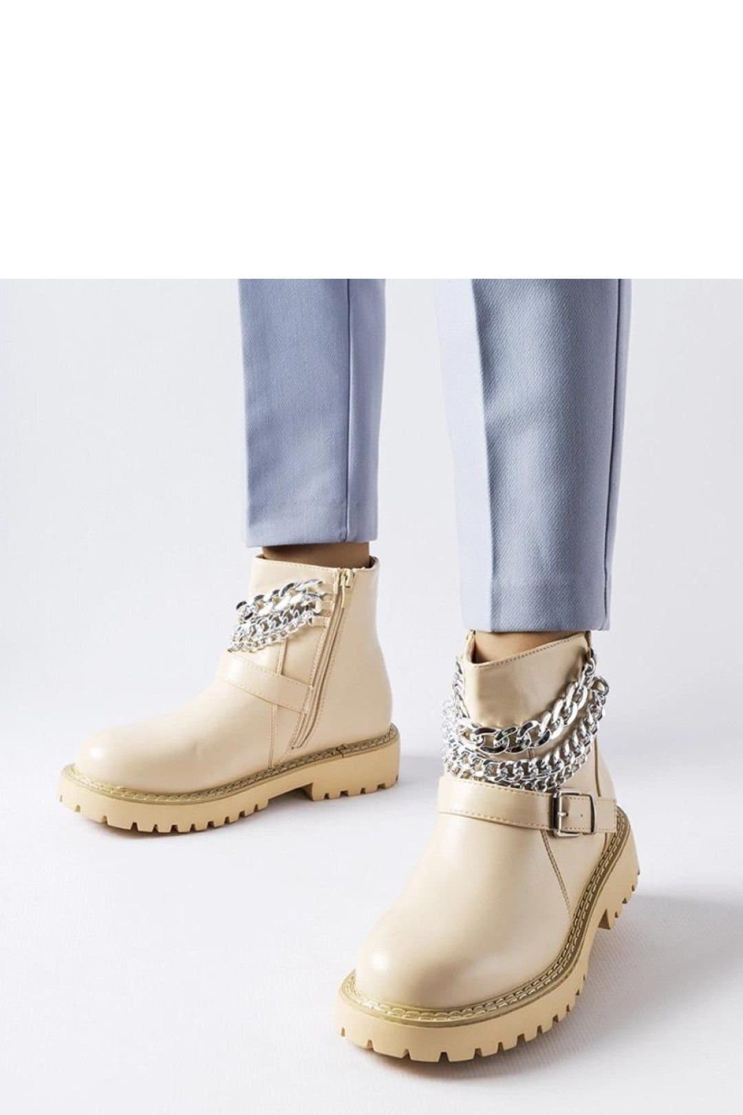 Love Lace Love Lace Beige Mezzavia Chain Detail Zip-Up Ankle Boots