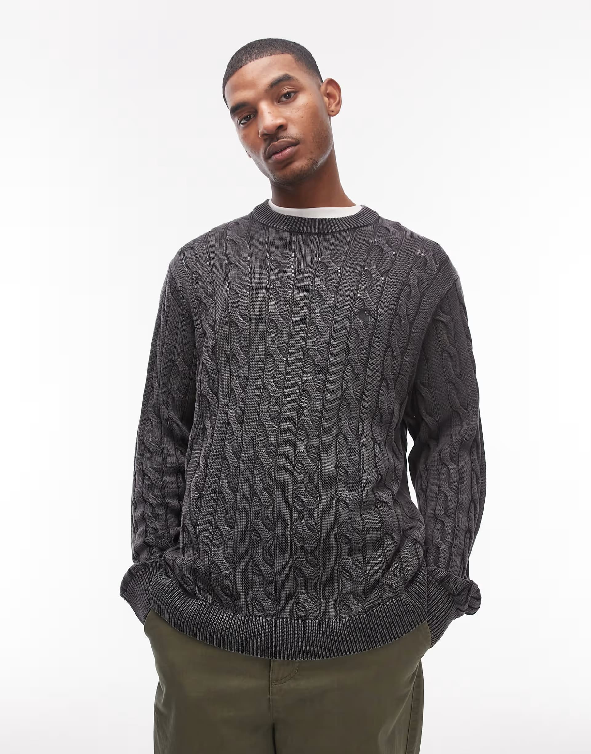 ASOS Carhartt WIP carter cable knit jumper in washed black