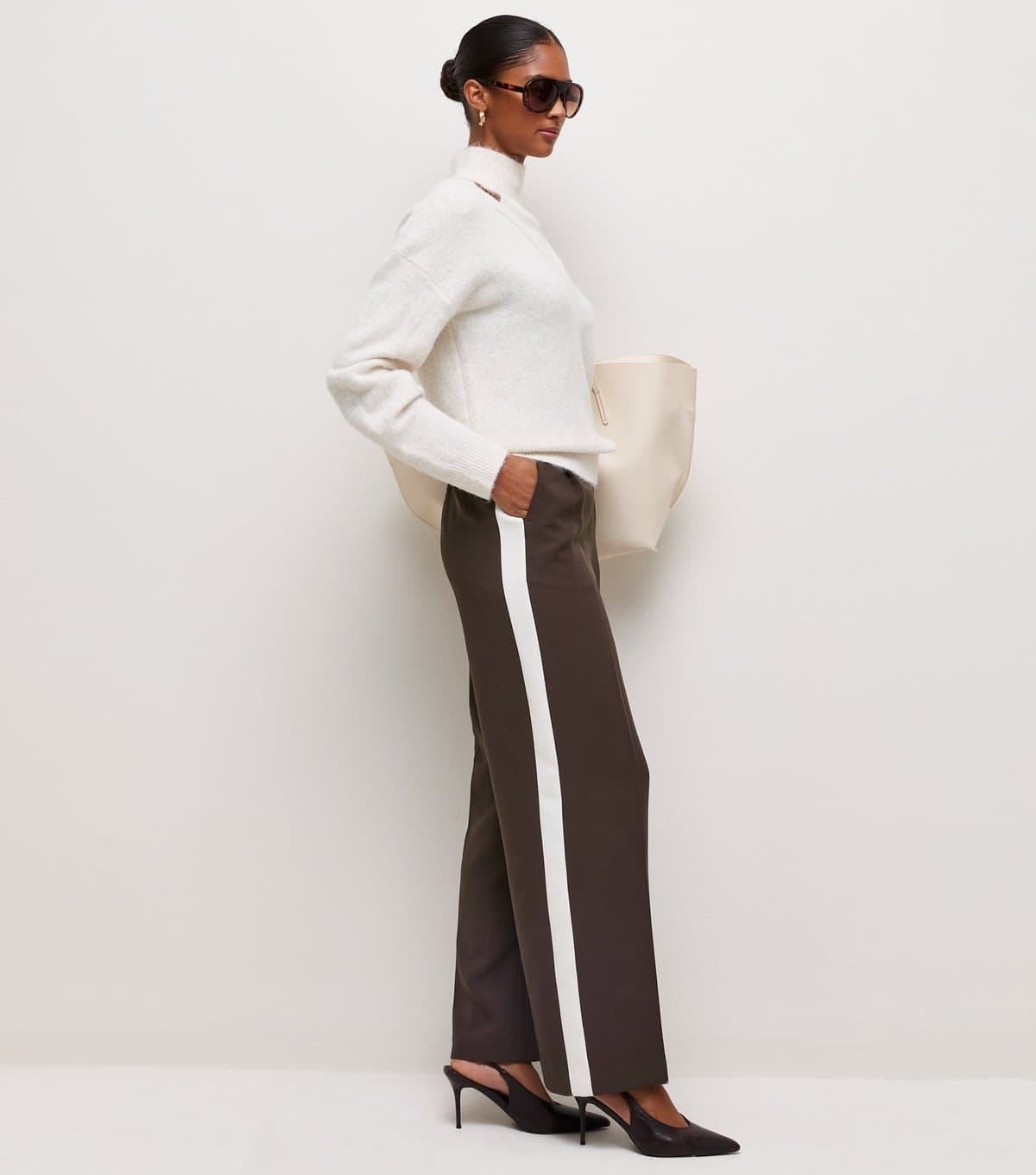New Look Women's Dark Brown Side Stripe Wide Leg Trousers New Look