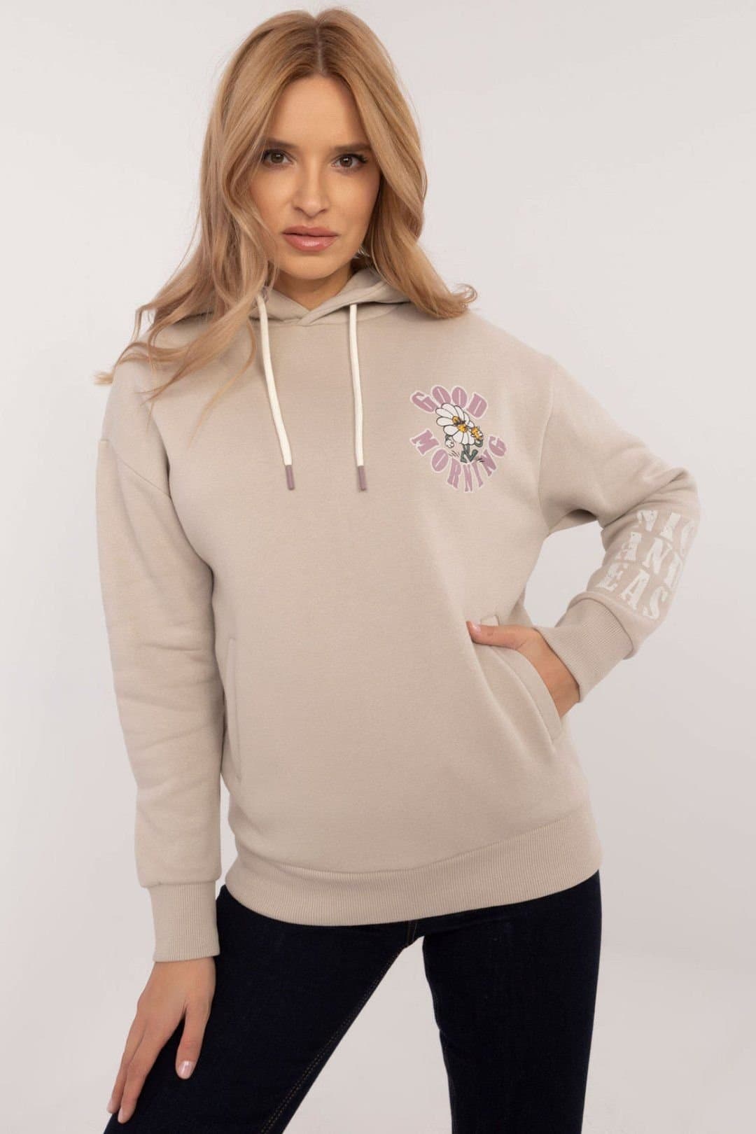 Love Lace Love Lace Women's Comfortable Cotton Polyester Print Sweatshirt in Beige