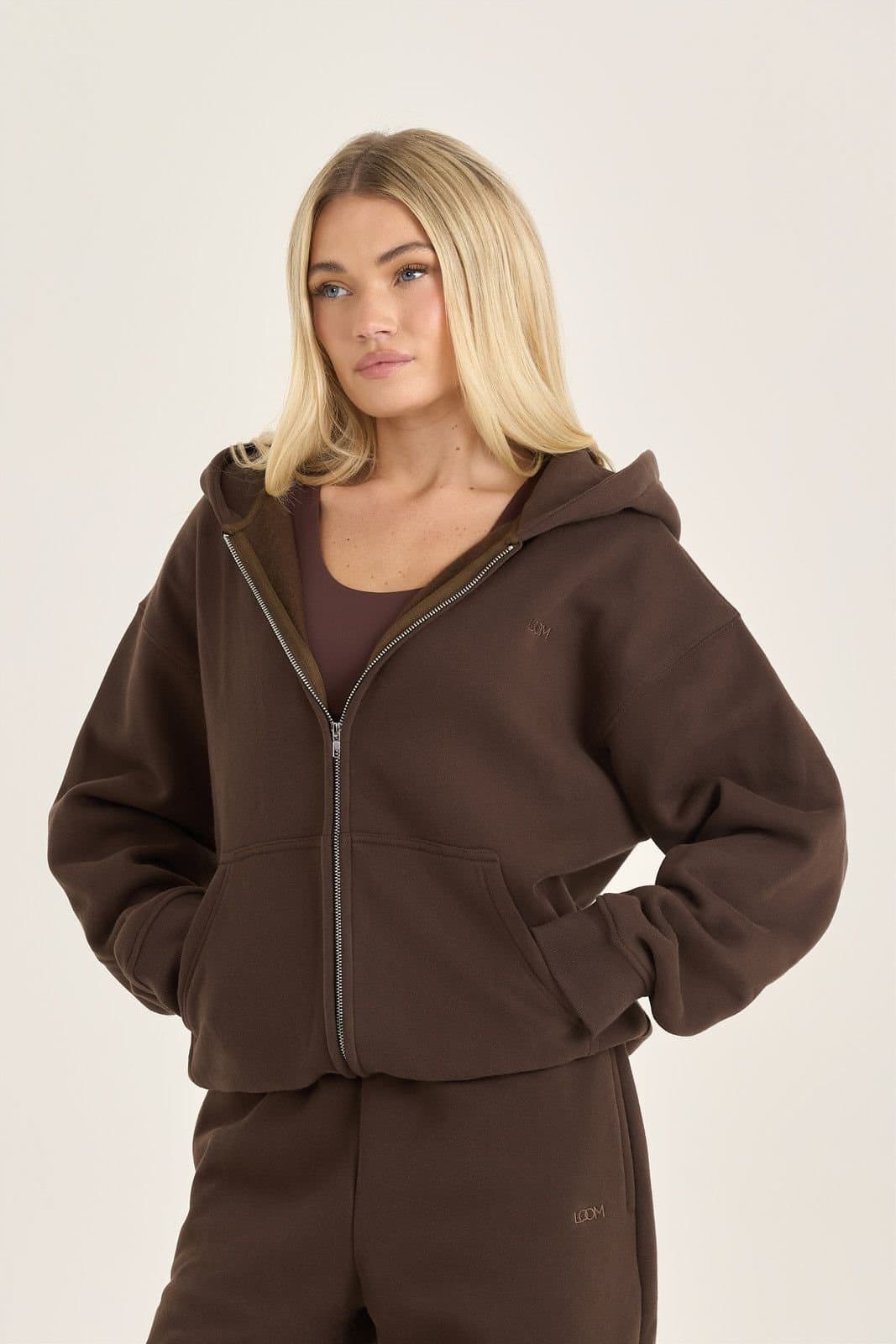 Loom Archives Loom Archives Women's LOOM Oversized Zip Through Hoodie in Chocolate