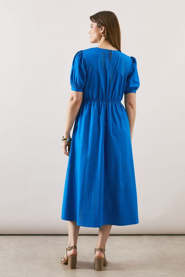 Wallis Wallis Women's Summer Cotton Twist Midi Tea Dress in Blue - 3