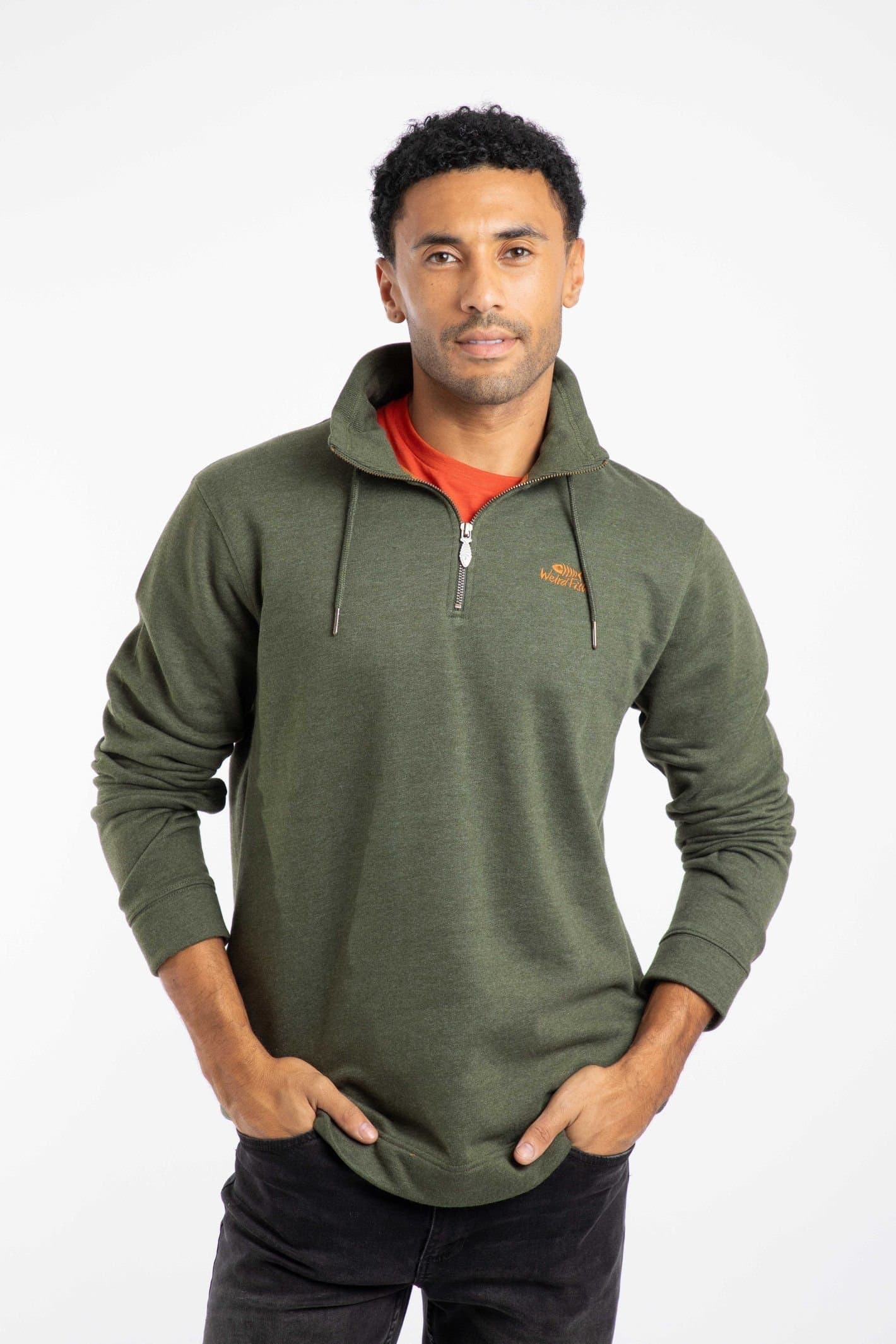 Weird Fish Weird Fish Men's Brampton 1/4 Zip Sweatshirt in Dark Green
