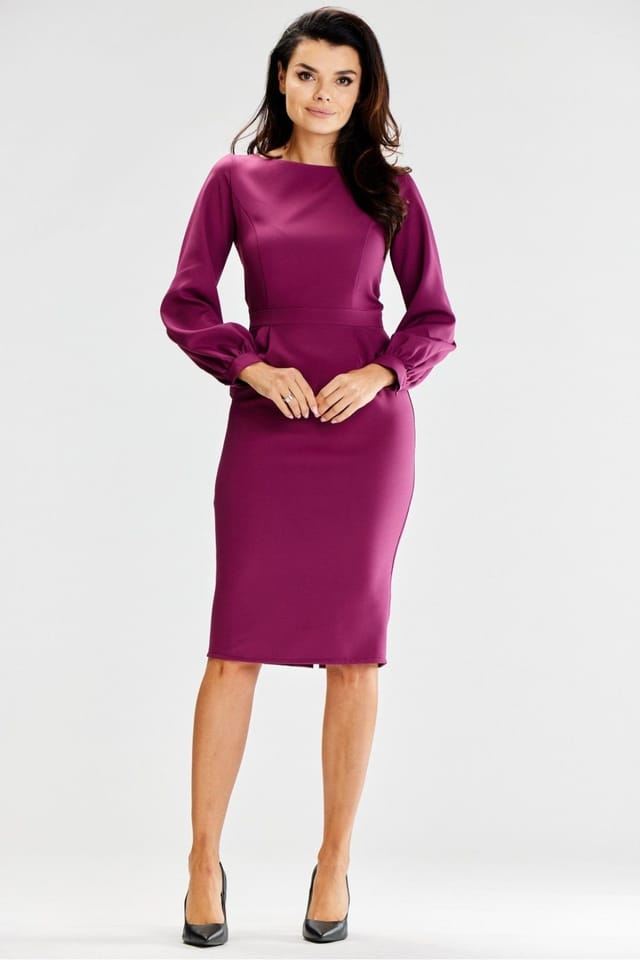 Love Lace Love Lace Women's Elegant Fitted Pleated Long Sleeve Dress in Violet - 2