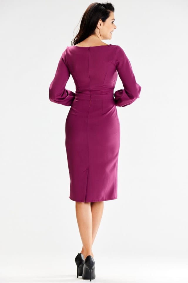 Love Lace Love Lace Women's Elegant Fitted Pleated Long Sleeve Dress in Violet - 3