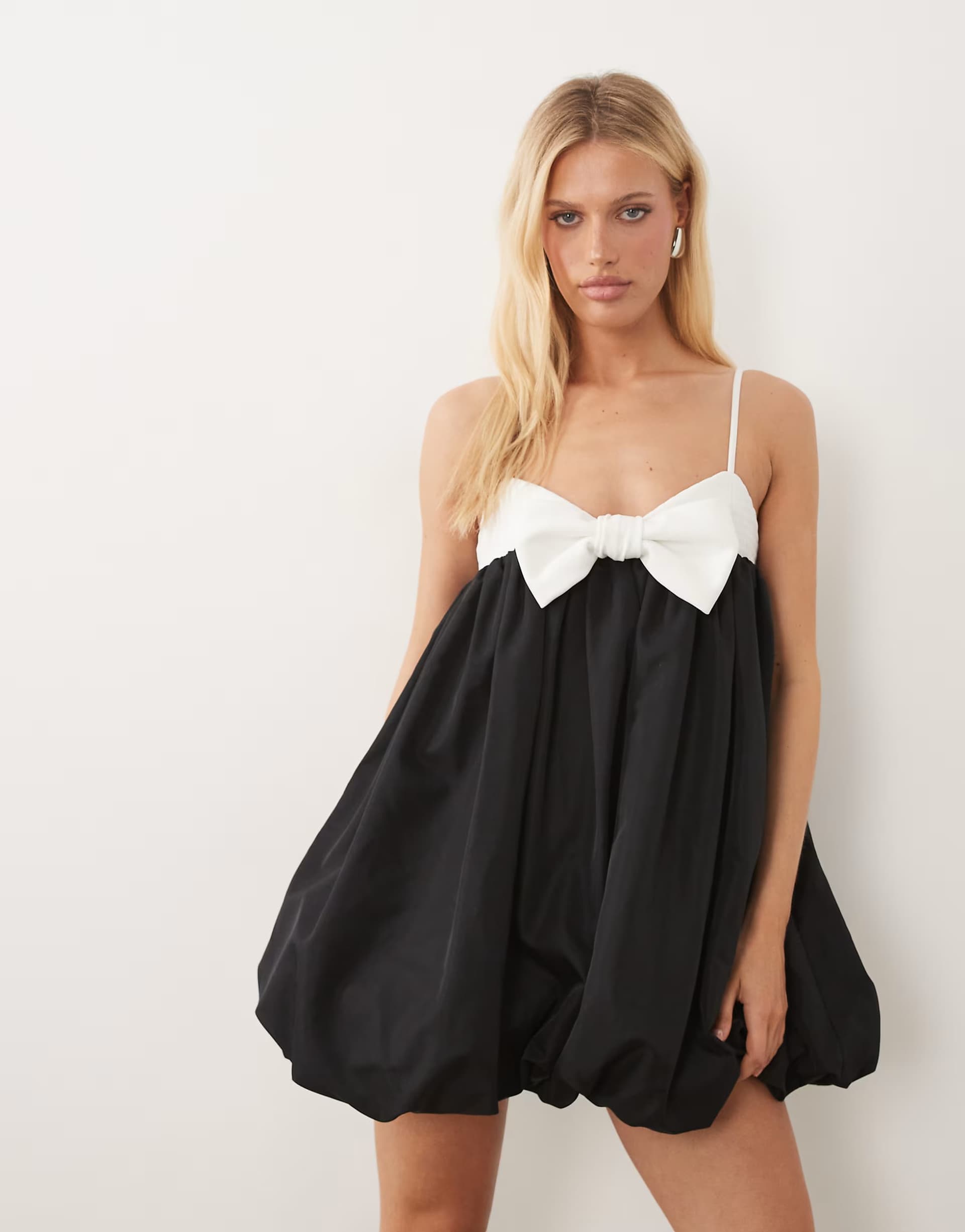 ASOS ASOS LUXE bow front contrast bubble hem mini dress in mono