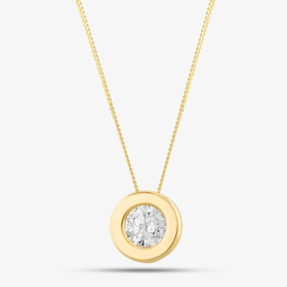 T.H.Baker T.H.Baker Women's 9ct Yellow Gold Rubover Round Cubic Zirconia Necklace FA958