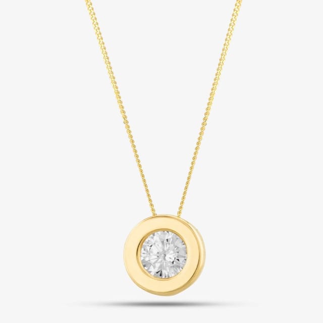 T.H.Baker T.H.Baker Women's 9ct Yellow Gold Rubover Round Cubic Zirconia Necklace FA958 - 2