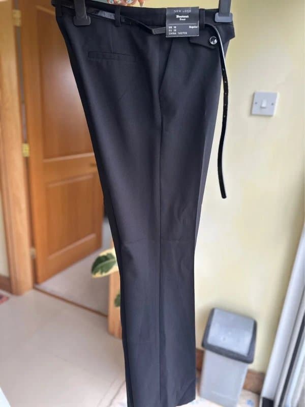 New Look Bootcut black work trousers with belt
