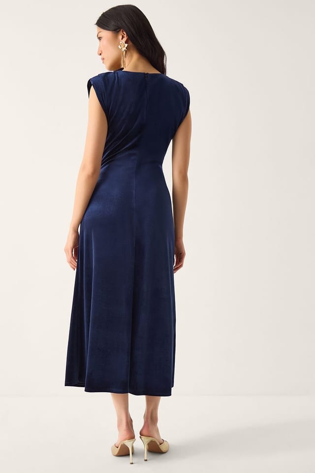 Monsoon Monsoon Women's Vana Velvet Sleeveless Midi Dress Blue in Midnight - 2