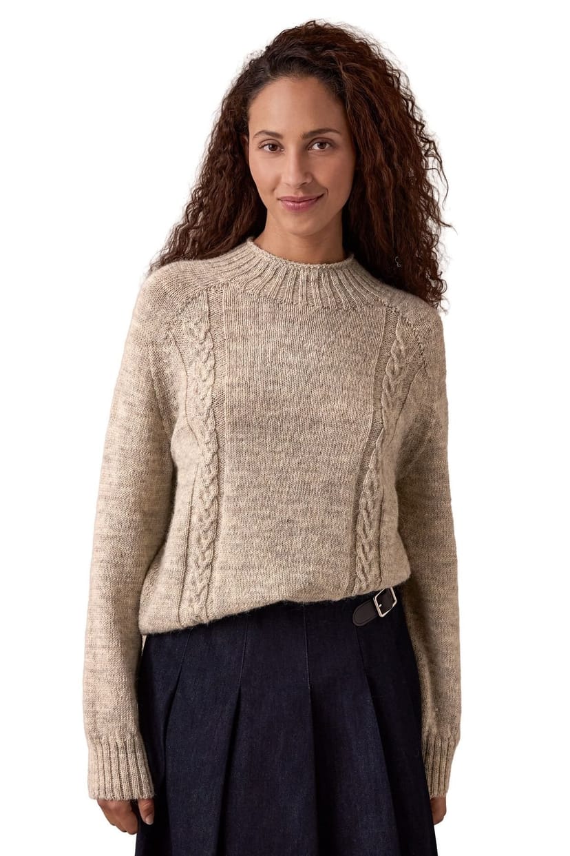 Celtic & Co Celtic & Co Women's British Wool Cable Detail Gansey Sweater in Light Beige - 1
