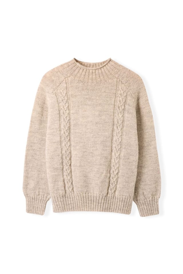 Celtic & Co Celtic & Co Women's British Wool Cable Detail Gansey Sweater in Light Beige - 2