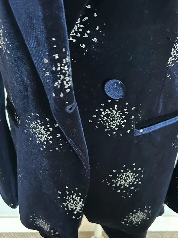 Never Fully Dressed Never Fully Dressed Midnight Blue Velvet Silver Glitter Blazer & Shorts Size 8 - 1